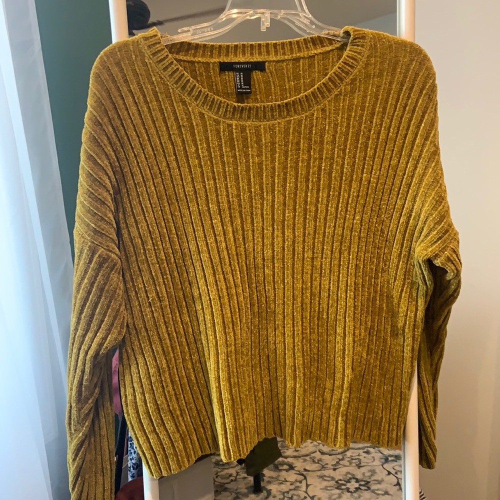 Greenish yellow chenille sweater from Forever 21.